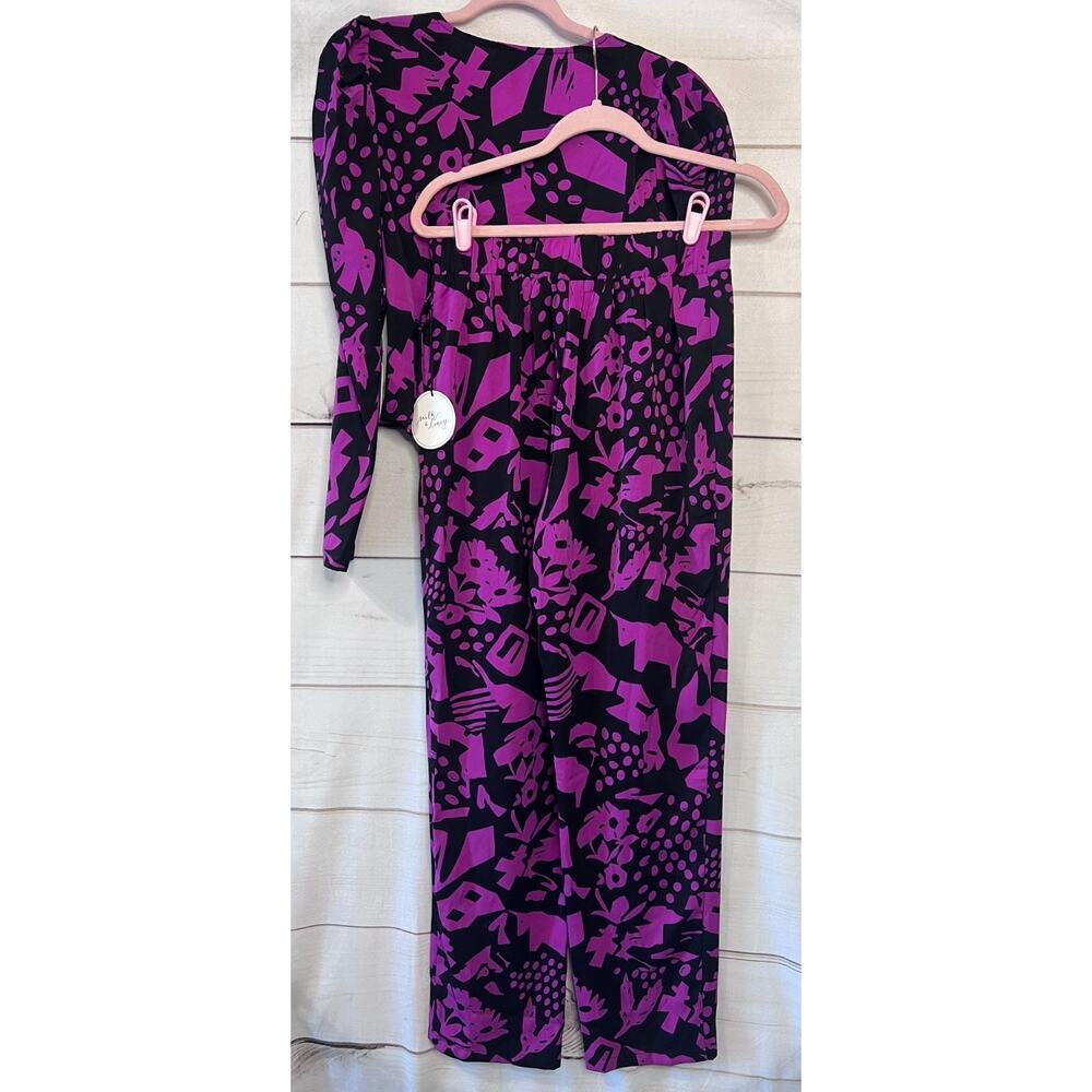 Abstract Purple & Black Tie-Waist Jumpsuit - Picture 2 of 7